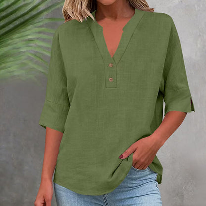 Women's Casual V-Neck Button Top