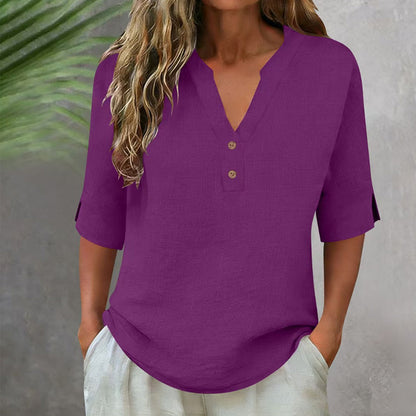 Women's Casual V-Neck Button Top