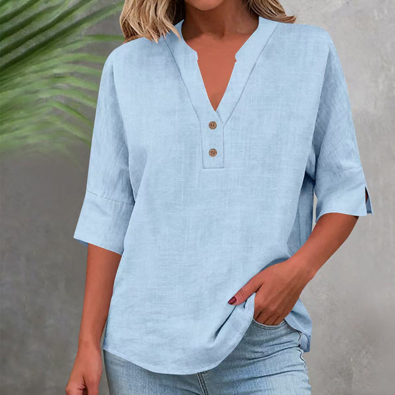 Women's Casual V-Neck Button Top