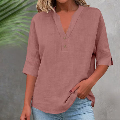 Women's Casual V-Neck Button Top