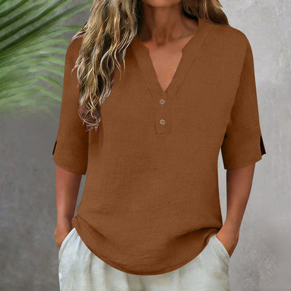 Women's Casual V-Neck Button Top