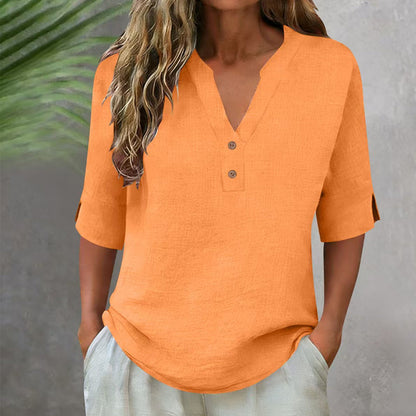 Women's Casual V-Neck Button Top