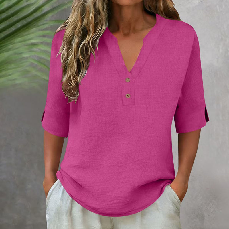 Women's Casual V-Neck Button Top