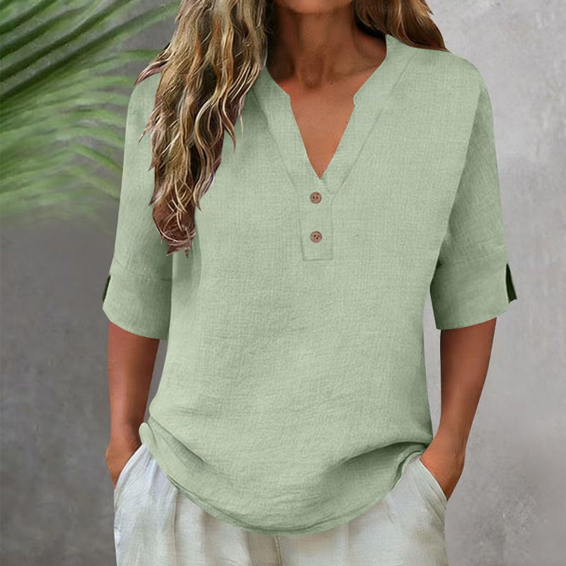 Women's Casual V-Neck Button Top