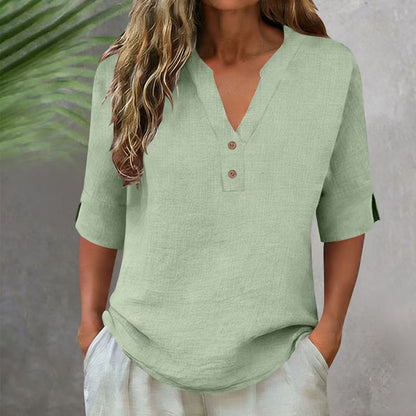 Women's Casual V-Neck Button Top