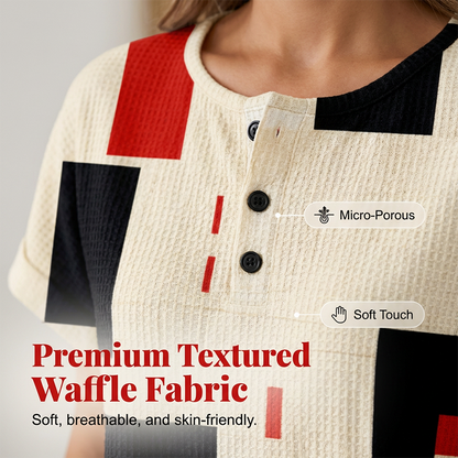 Women's Colorful Abstract Print Henley T-Shirt