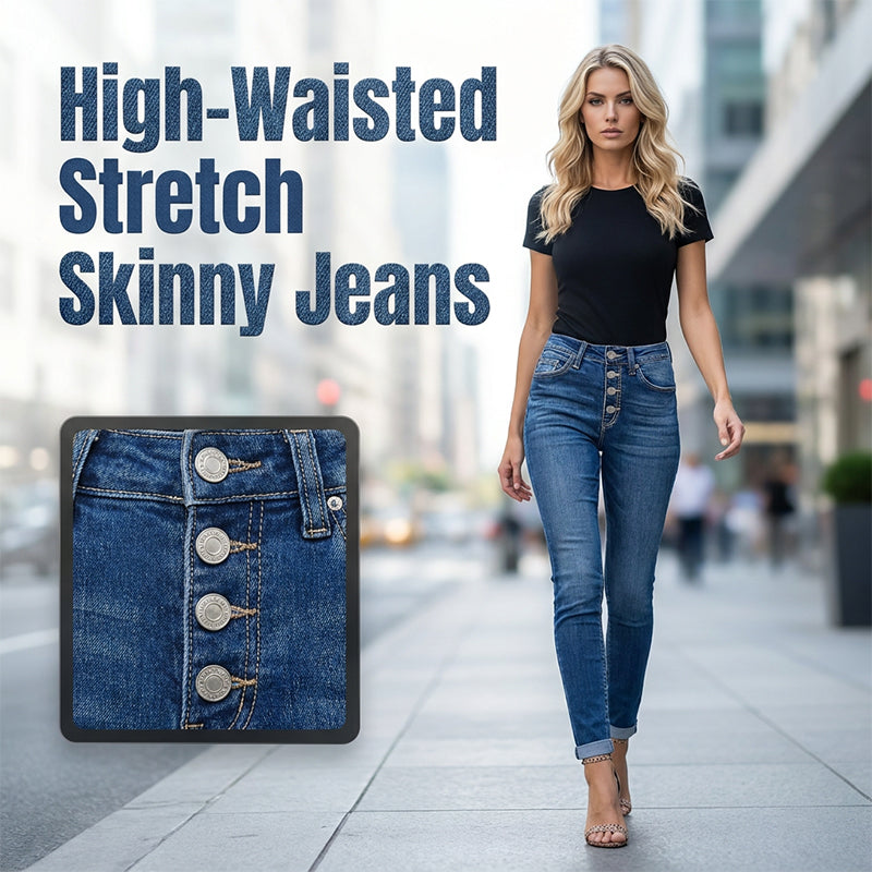 Women's High-Waisted Multi-Button Skinny Jeans