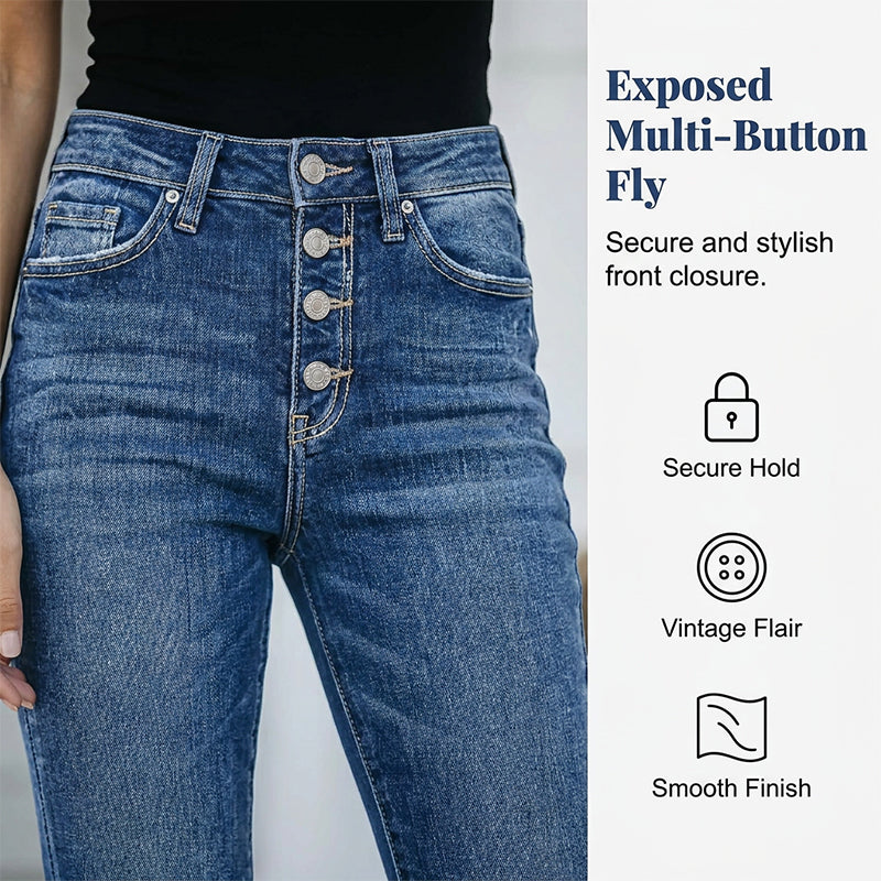 Women's High-Waisted Multi-Button Skinny Jeans