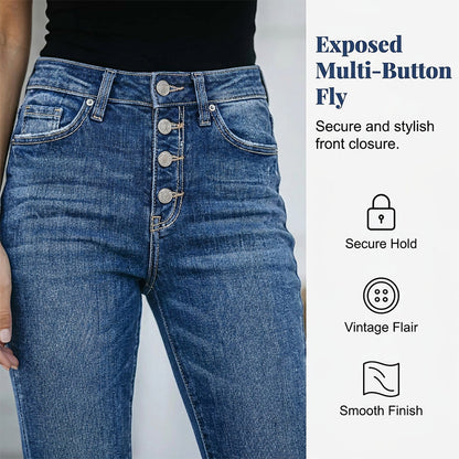 Women's High-Waisted Multi-Button Skinny Jeans