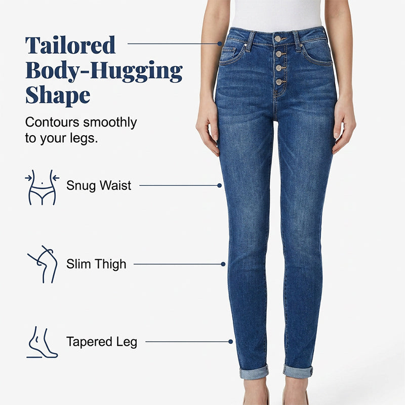 Women's High-Waisted Multi-Button Skinny Jeans