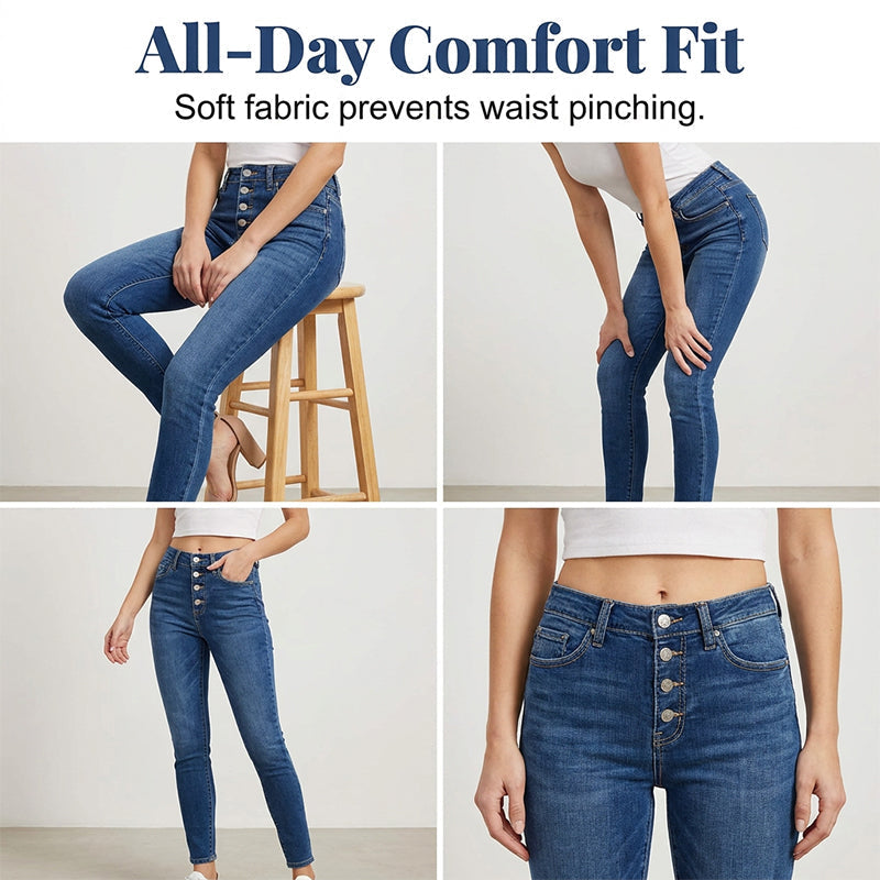Women's High-Waisted Multi-Button Skinny Jeans