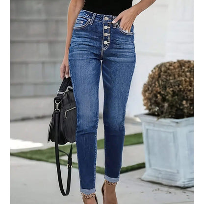 Women's High-Waisted Multi-Button Skinny Jeans