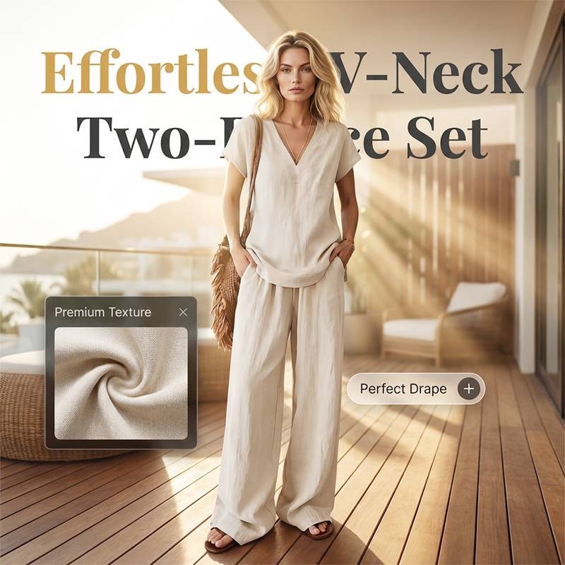Women's Casual V-Neck Two-Piece Set