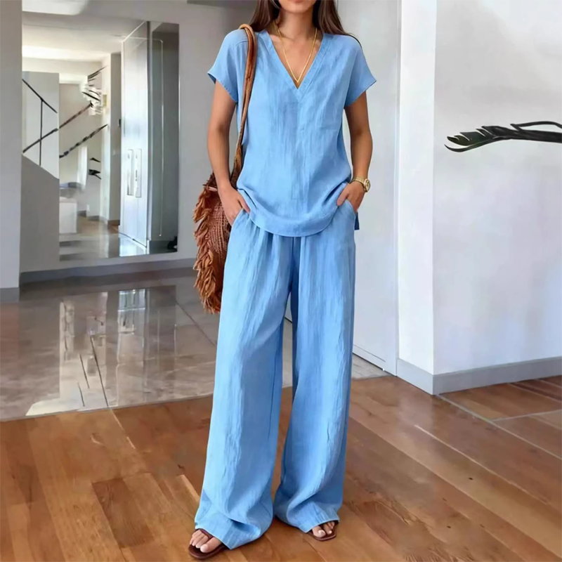 Women's Casual V-Neck Two-Piece Set