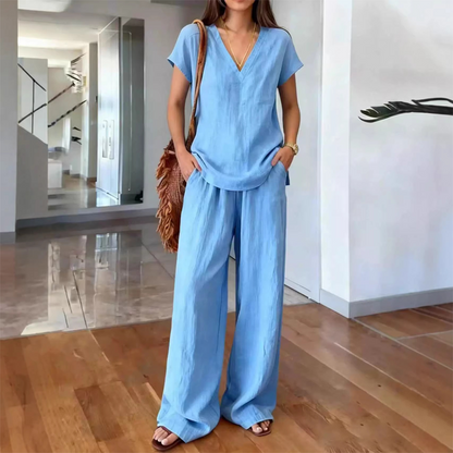 Women's Casual V-Neck Two-Piece Set
