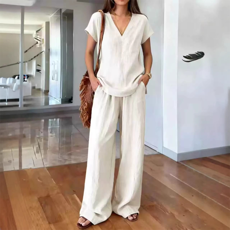 Women's Casual V-Neck Two-Piece Set