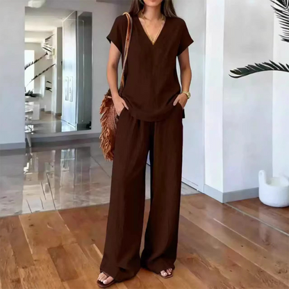 Women's Casual V-Neck Two-Piece Set