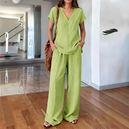 Women's Casual V-Neck Two-Piece Set