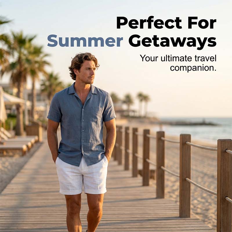 Men's Casual Linen Shorts with Pockets