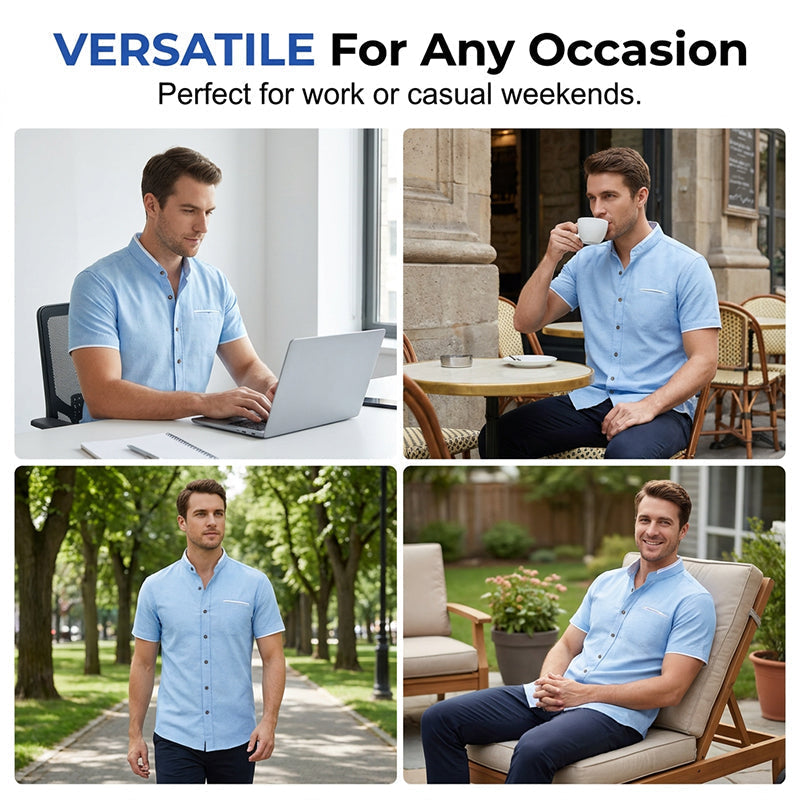Men's Short-Sleeve Stand-Up Collar Shirt