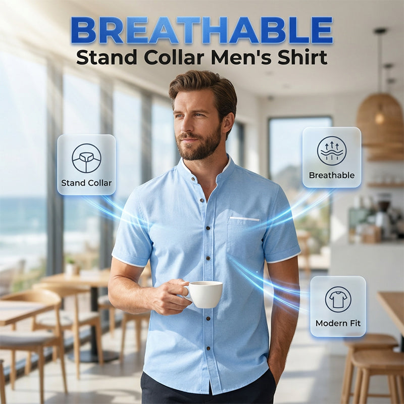 Men's Short-Sleeve Stand-Up Collar Shirt