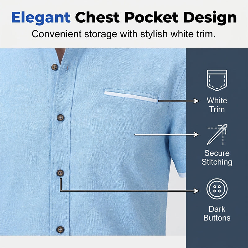 Men's Short-Sleeve Stand-Up Collar Shirt