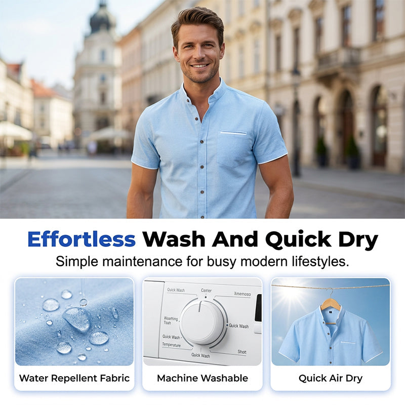 Men's Short-Sleeve Stand-Up Collar Shirt