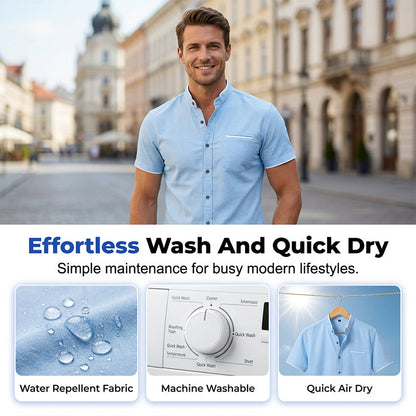 Men's Short-Sleeve Stand-Up Collar Shirt