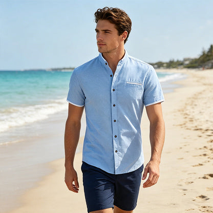 Men's Short-Sleeve Stand-Up Collar Shirt