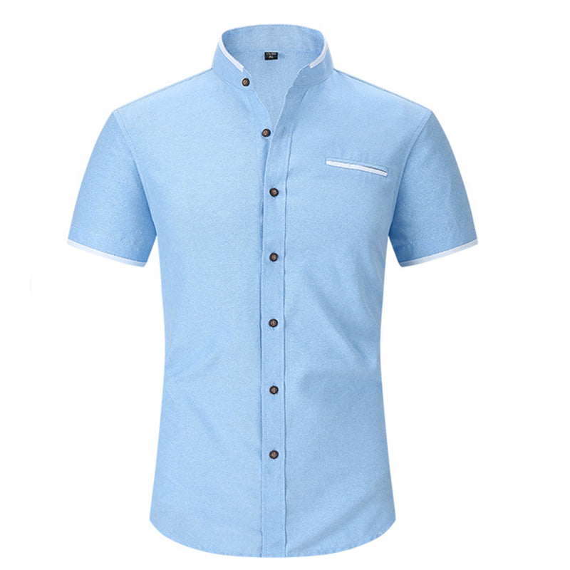 Men's Short-Sleeve Stand-Up Collar Shirt