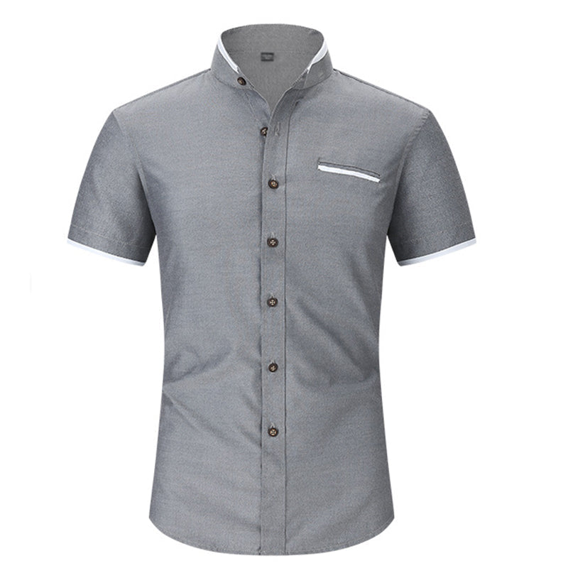 Men's Short-Sleeve Stand-Up Collar Shirt