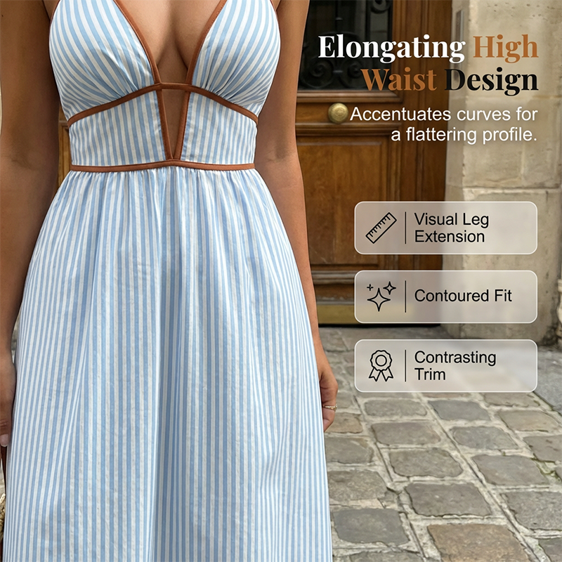 Women's Striped Halter Neck Maxi Dress
