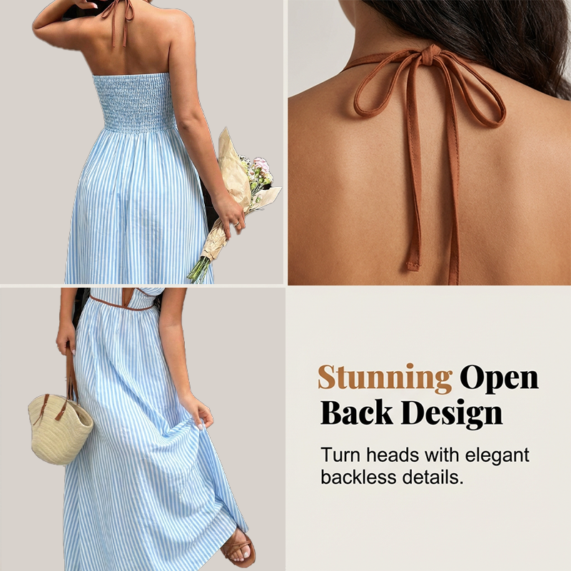 Women's Striped Halter Neck Maxi Dress