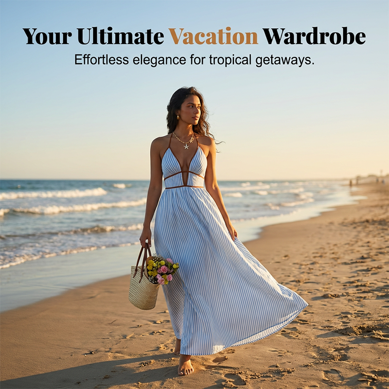 Women's Striped Halter Neck Maxi Dress