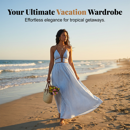 Women's Striped Halter Neck Maxi Dress