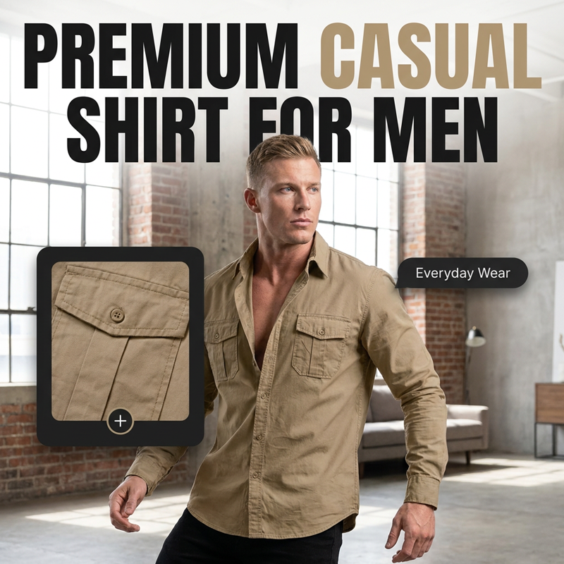 Men's Casual Long Sleeve Shirt with Pockets