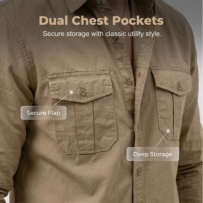 Men's Casual Long Sleeve Shirt with Pockets