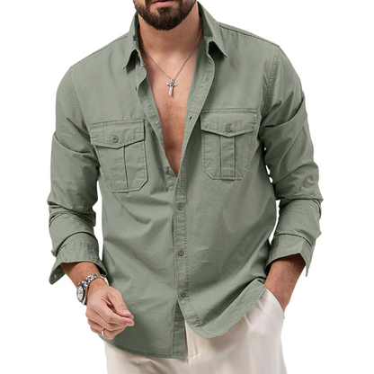 Men's Casual Long Sleeve Shirt with Pockets