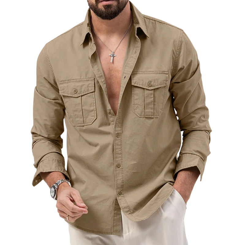 Men's Casual Long Sleeve Shirt with Pockets