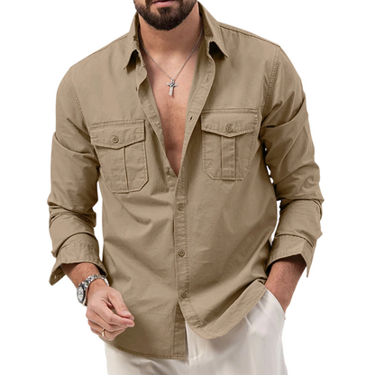 Men's Casual Long Sleeve Shirt with Pockets