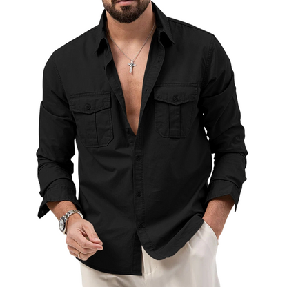 Men's Casual Long Sleeve Shirt with Pockets