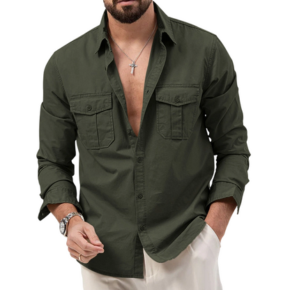 Men's Casual Long Sleeve Shirt with Pockets