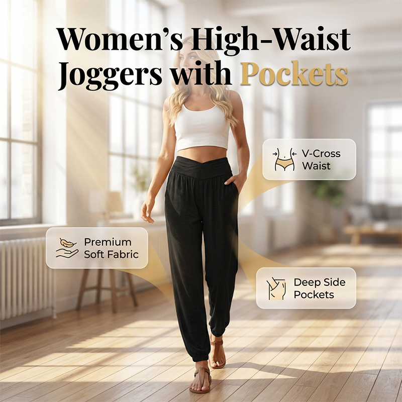 Women's High-Waist Casual Jogger Pants with Pockets