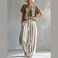 🌿 Effortless Weekend Style – Women's Casual Solid Top & Striped Wide-Leg Pants You’ll Adore👖👚
