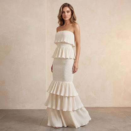 👗💫 Women's Strapless Tiered Ruffle Smocked Dress – Elegant, Flattering, Versatile Occasion Wear ✨
