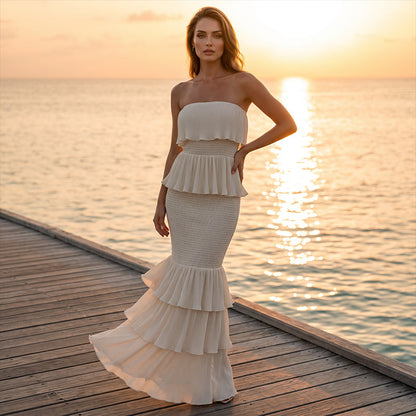 👗💫 Women's Strapless Tiered Ruffle Smocked Dress – Elegant, Flattering, Versatile Occasion Wear ✨