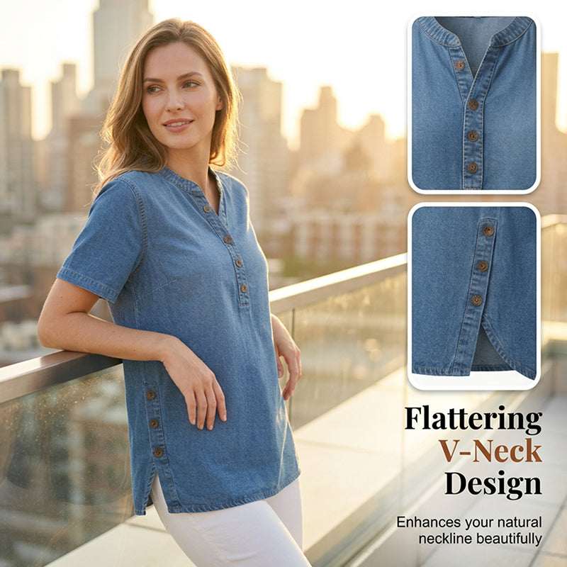Women's Breathable Casual Denim Look Top