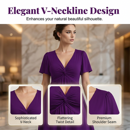 ⏳Time-Limited Special⏰Elegant V-Neck Twist Front Dress with Pockets – Flattering ruched waist, breathable & flowy – perfect for work, weddings or date nights – chic and functional 💃