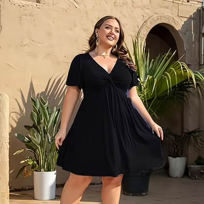 ⏳Time-Limited Special⏰Elegant V-Neck Twist Front Dress with Pockets – Flattering ruched waist, breathable & flowy – perfect for work, weddings or date nights – chic and functional 💃