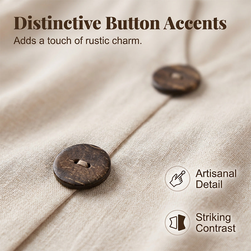 Women's Casual V-Neck Midi Dress with Decorative Buttons